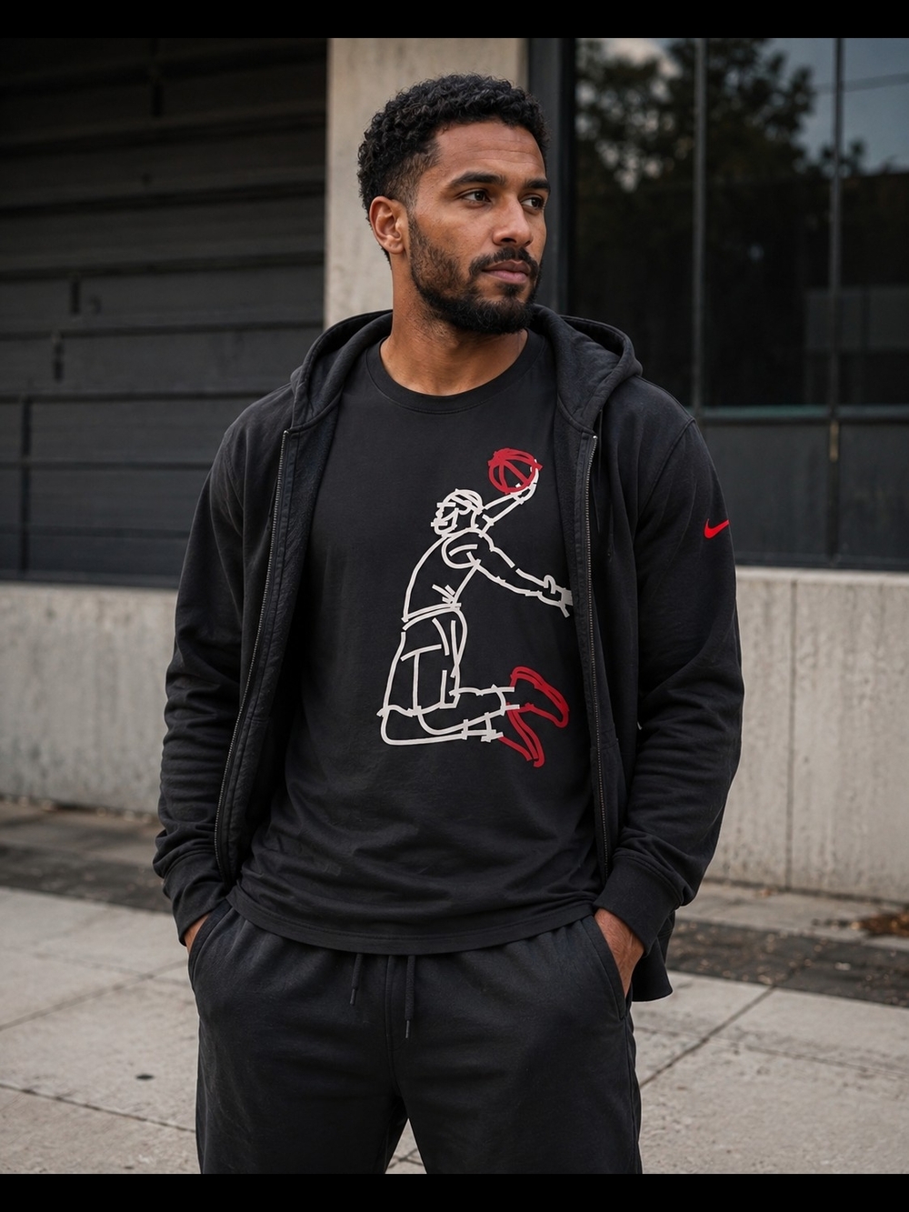 Nike Black Graphic Basketball Player Short Sleeve Tee with Red Accents